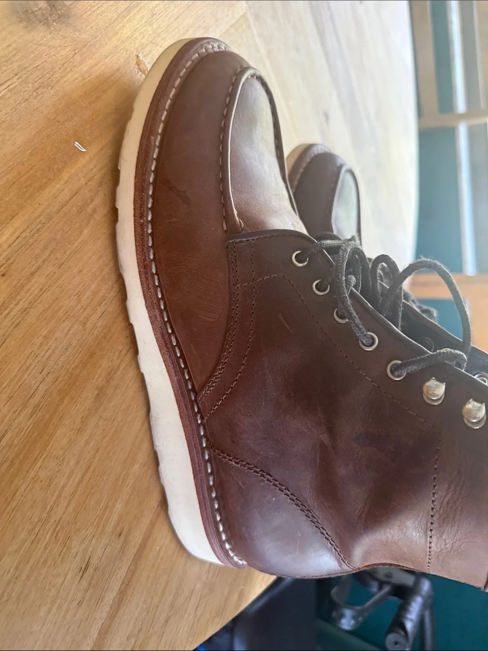 Men's Brown Leather Moc Toe Work Boots